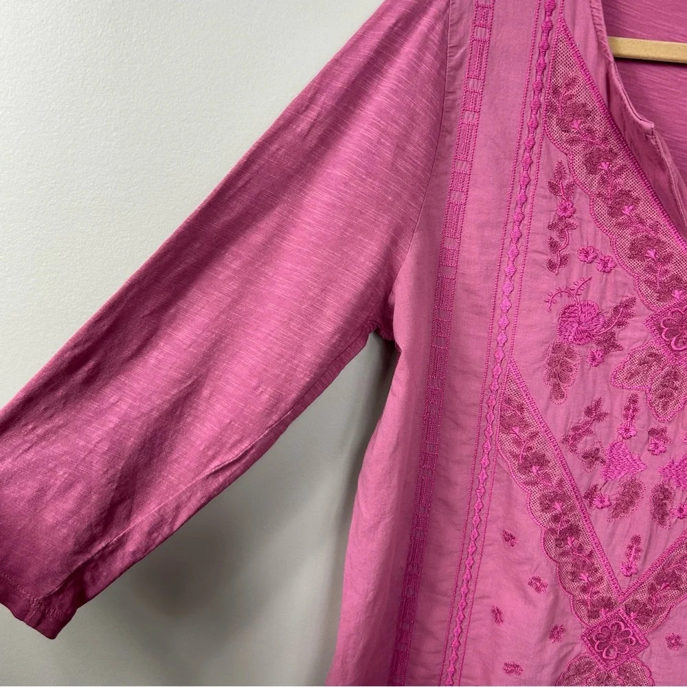Soft Surrounding 20" sleeve embroidered pink top blouse tunic Sz L - Picture 8 of 8